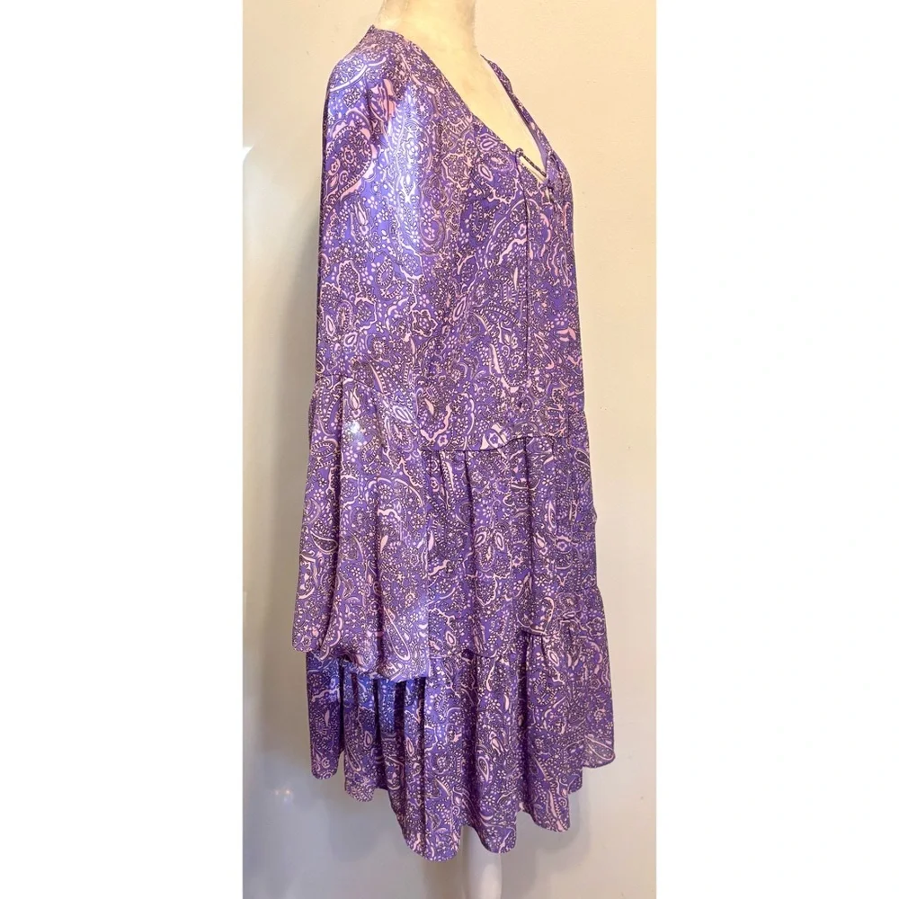 Vince Camuto Flowy Boho Dress Lilac-Purple Long Puff Sleeves Empire Waist -Large